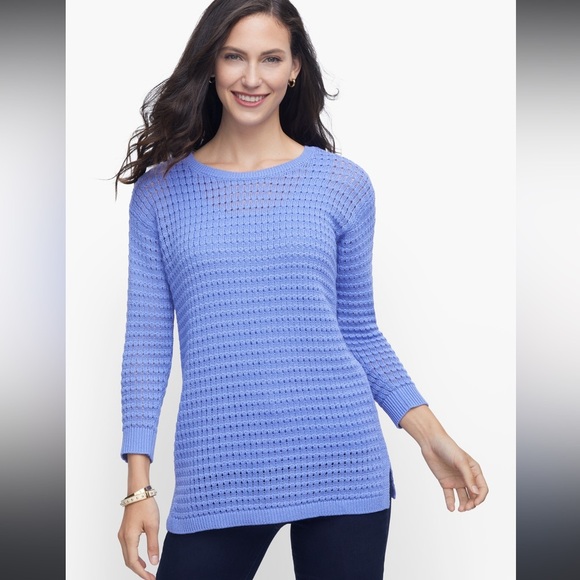 Talbots Sweaters - Talbots blue loose knit cotton blend sweater large NWT